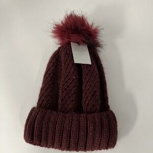 Westloop Maroon Beanie With Fuzzy BallOn Top